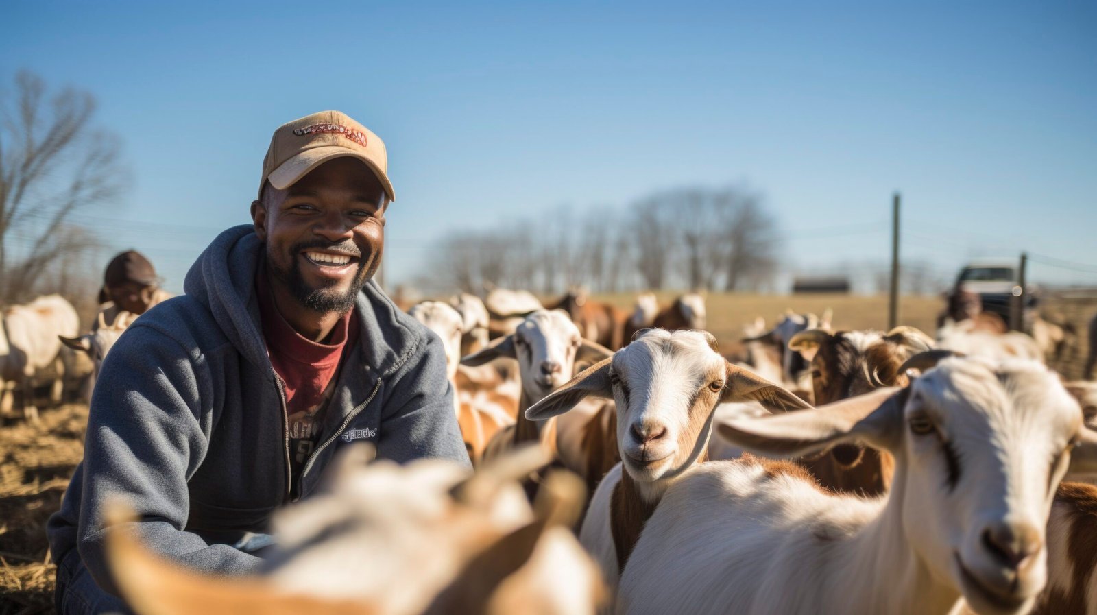 farmer taking care photorealistic goat farm